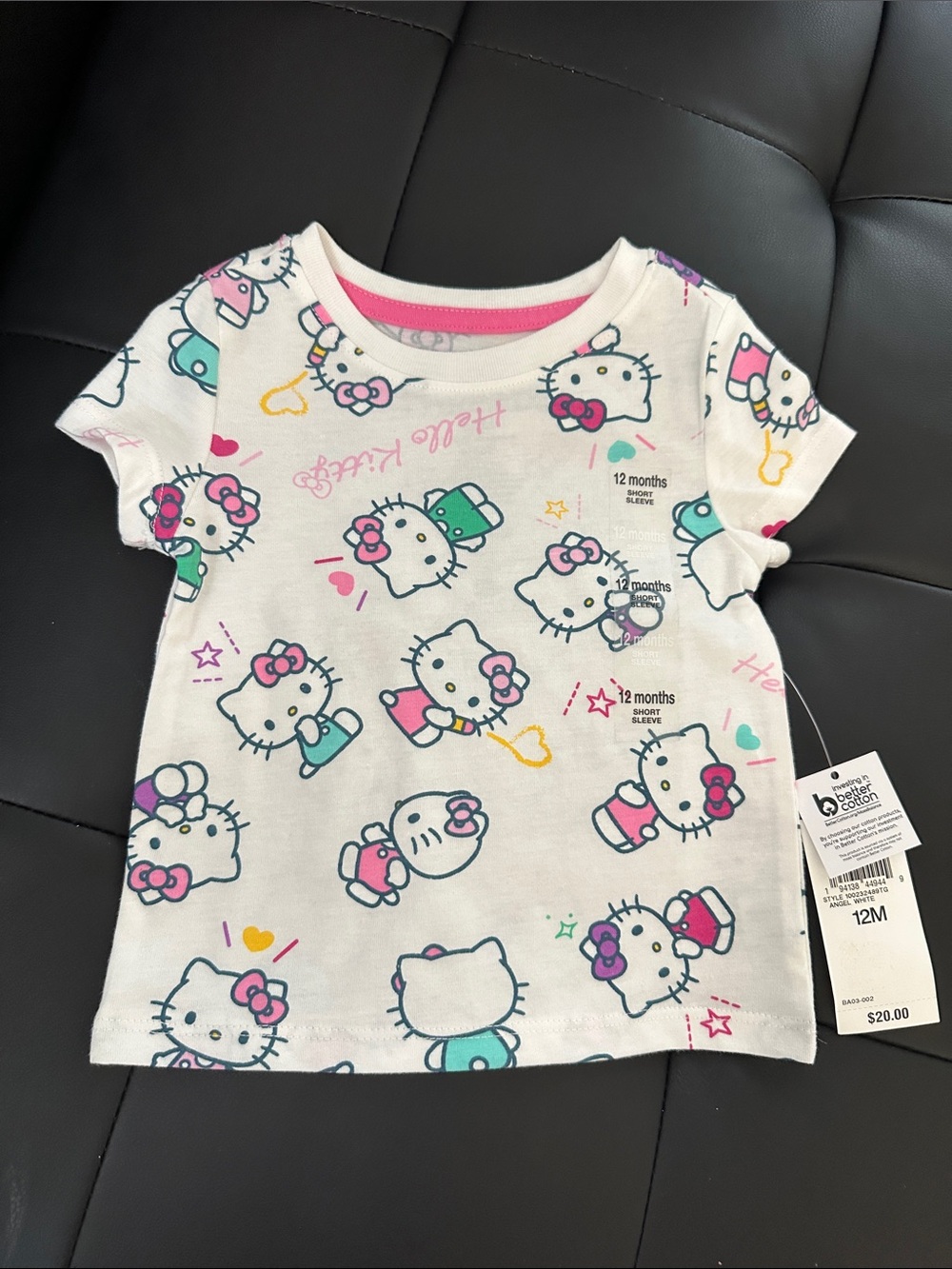 Hello Kitty White Tee with Pink & Teal Accents - Short Sleeve